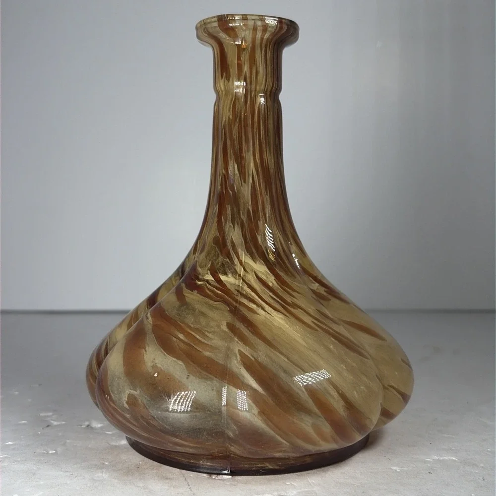 Vintage 80s‎ Murano White Cristal Vase Italy Amber Swirl Tortoise